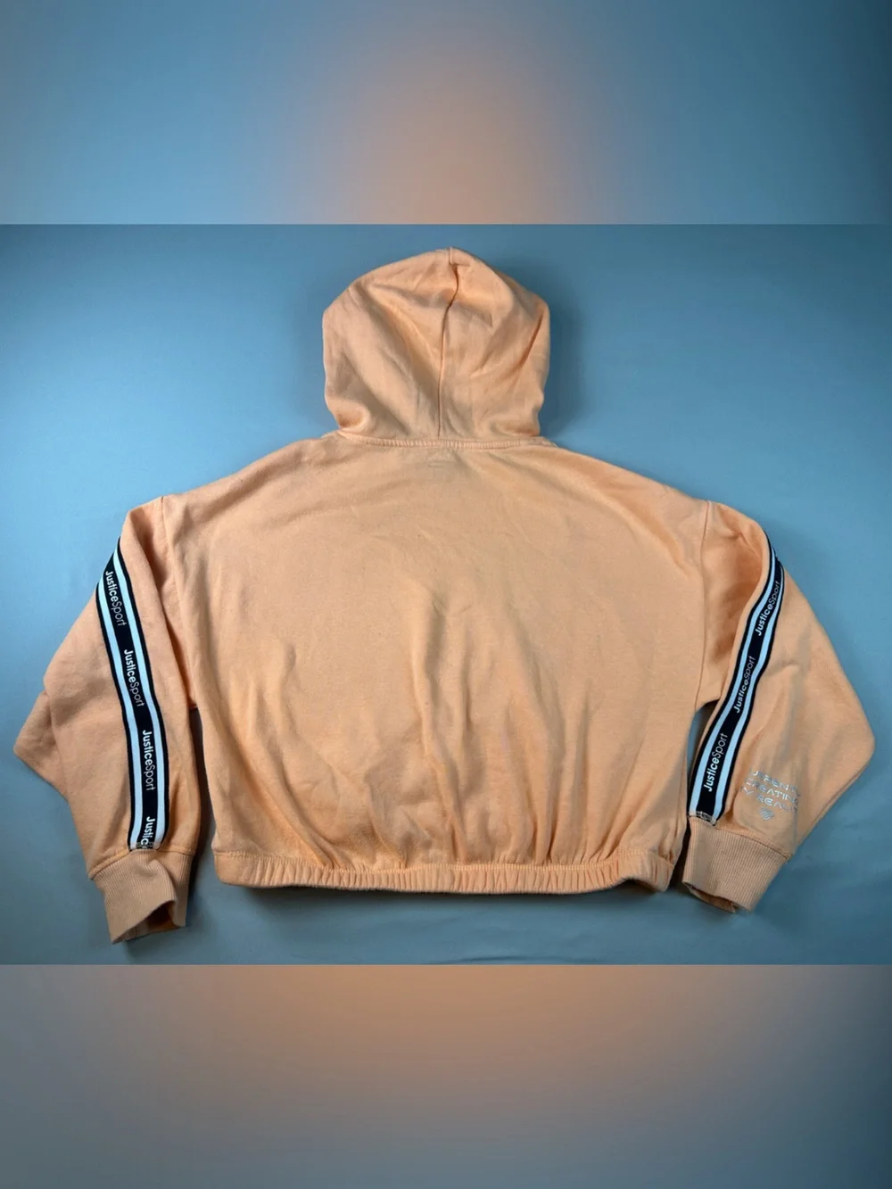 Justice Sport Girls Peach Hooded Crop Sweatshirt Orange Pullover Hood Medium